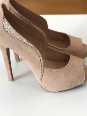 Bershka platform suede peep-toe heels size 39, beige