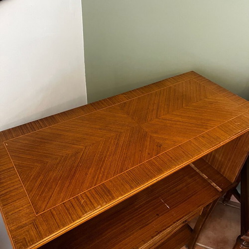 Wooden secretary desk used with storage space