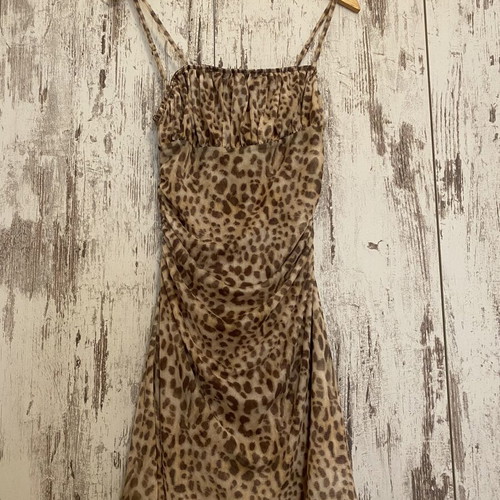 Shein Petite Leopard Print Ruched Midi Dress, size M
