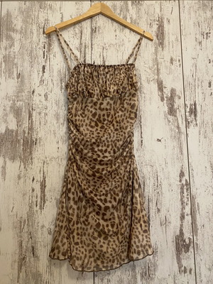 Shein Petite Leopard Print Ruched Midi Dress, size M