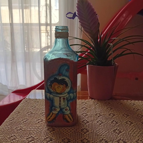 Handmade decorative bottle "Little Astronaut" like new, painted