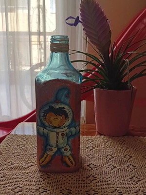 Handmade decorative bottle "Little Astronaut" like new, painted