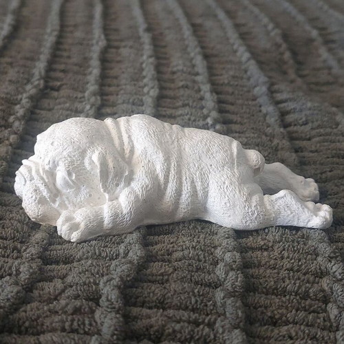 Handmade white cement dog figurine, 14 cm