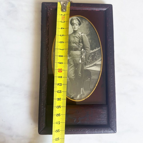 Antique photo of Russian military officer in wooden frame used