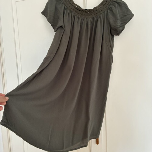 Jacqueline De Yong Khaki Olive Green Crochet Lace Off-Shoulder Dress like new