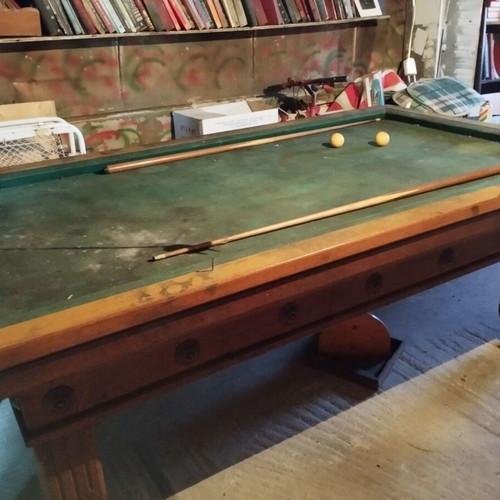 Old French billiard table used, solid wood, heavy and sturdy, with damages