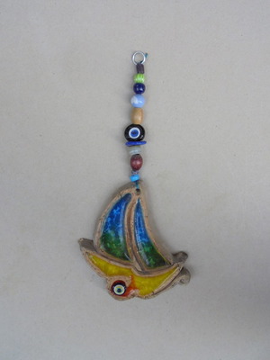 Enameled eye with beads 19x14 cm