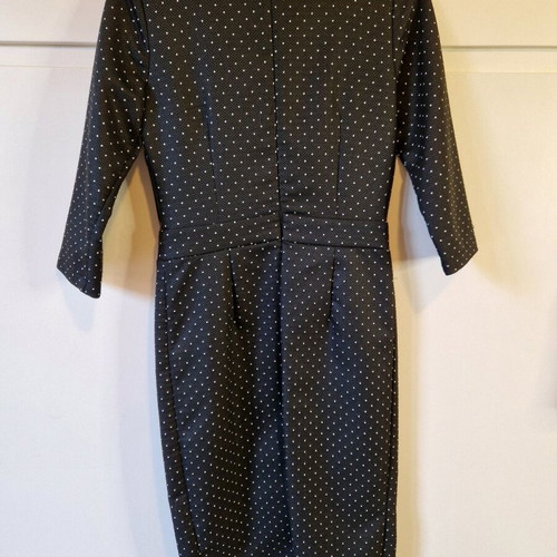 Black polka dot dress like new with leather details and pearls, size S