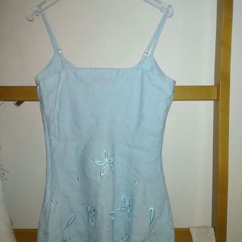 Linen blouse blue like new with embroidery, size S