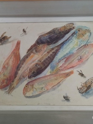 Painting by Tasos Aridas with Saronic fish theme, like new