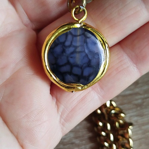 Necklace new steel gray and gold color