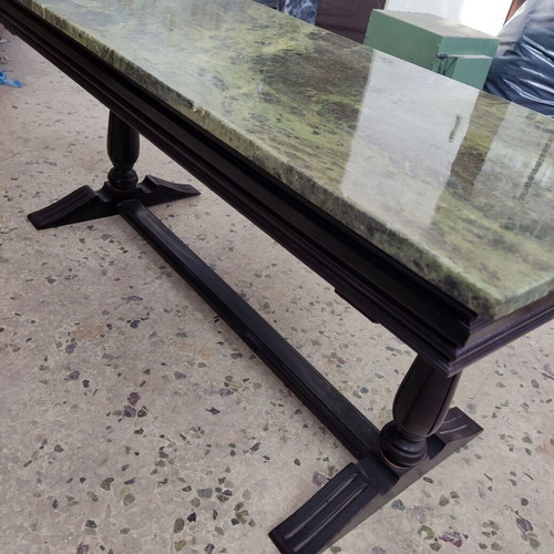 Wooden tables with marble used, set of 3 pieces