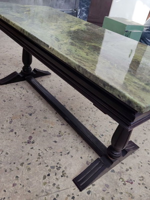 Wooden tables with marble used, set of 3 pieces