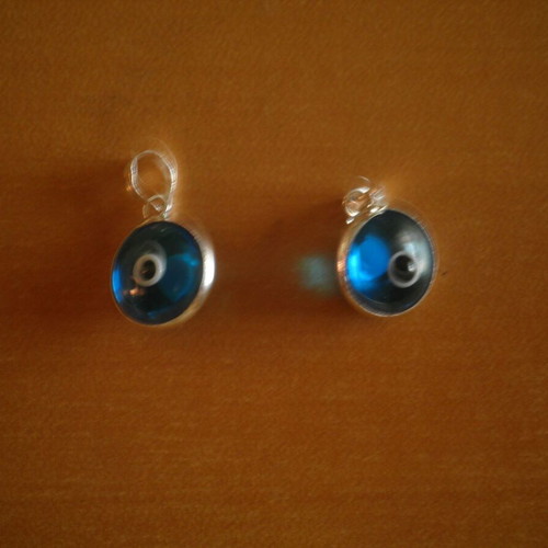 Silver evil eye charms 925, set of 2, 1 cm diameter