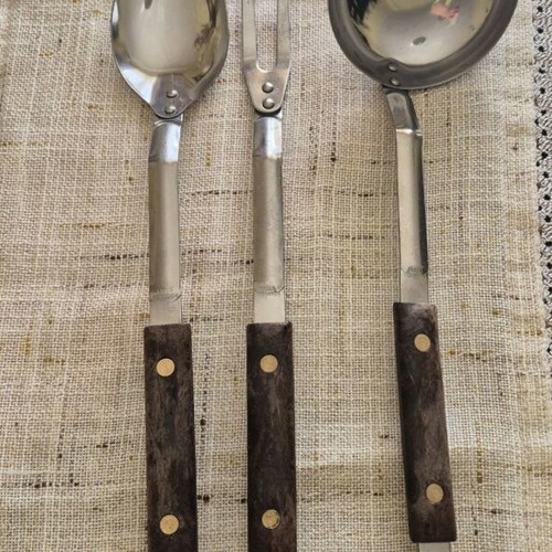 Spoons and forks set of three used with wooden handle