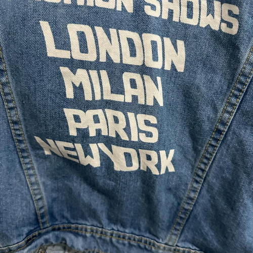 Pink Woman denim jacket like new, blue with modern rips and designs