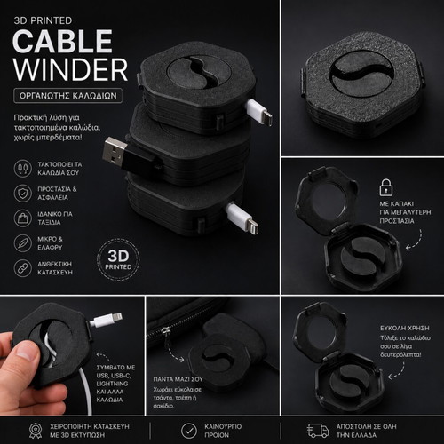 Cable Winder 3D Printed Black new