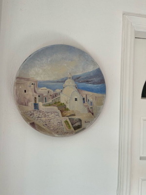 Decorative wall plate handmade like new with Santorini landscape