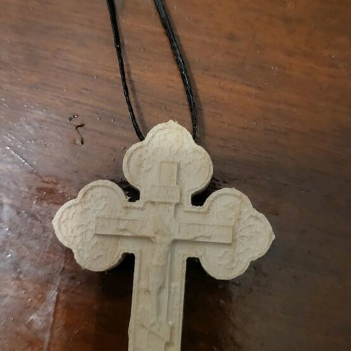 Carved wooden cross from Athos cell with cord