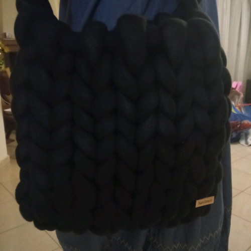 Handmade knitted shoulder bag new, black YarnArt Marshmallow