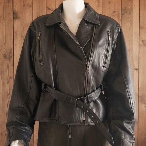 Vintage black leather biker jacket unisex, like new, size L
