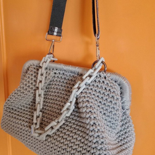 Handmade handbag new, gray with silver details