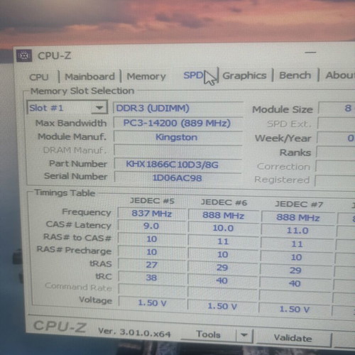 HyperX Fury 8GB DDR3 1866MHz RAM module