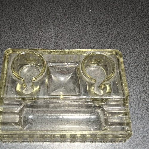 Glass double inkwell desk stand Art Deco vintage used