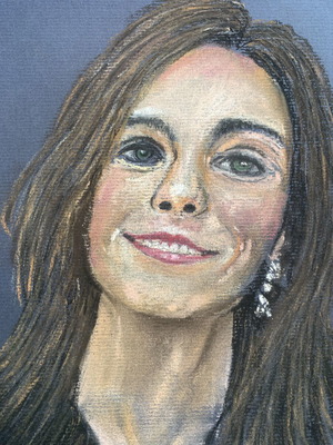 Portrait painting of a woman pastel on cardboard used, 20x30 cm