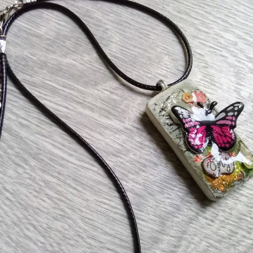 Handmade Fly necklace with colorful spring butterfly design new