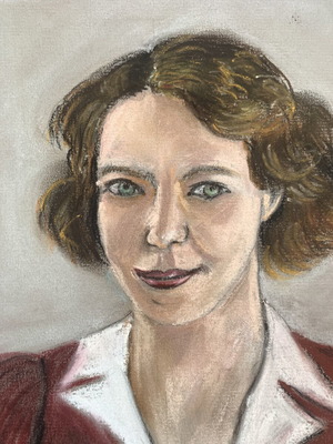 Portrait painting of a woman pastel on cardboard, used