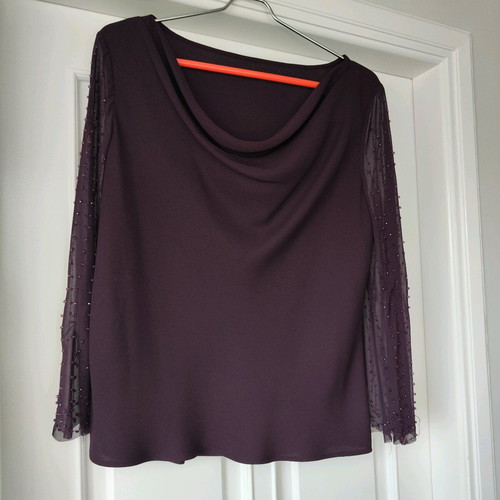 Two-piece set like new, purple with draped blouse and airy skirt