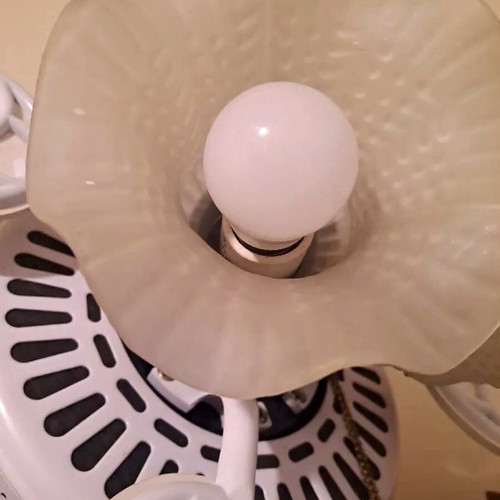 Ceiling fan with light used, 4 blades white flower design