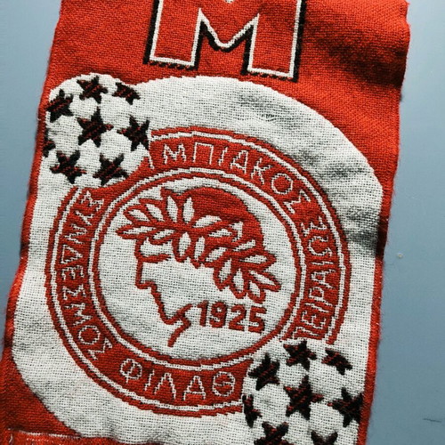 Olympiacos fan scarf used, vintage knitted style
