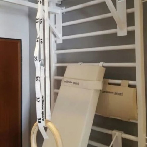 Gym Pull-Up Bar used with bench, yoga mat, rings, and stepper
