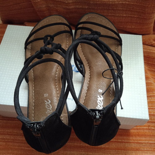 Parex Black Gladiator Flat Sandals Size 40 New