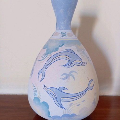 Decorative amphora used, Minoan art replica, 25 cm