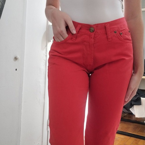 Red vintage straight-leg jeans like new, low waist, size XXS
