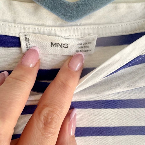 Mango T-shirt XS like new, French nautical striped white-blue