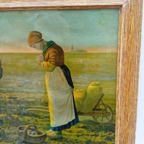 Vintage lithograph framed artwork The Angelus by Jean-Francois Millet like new 57x37