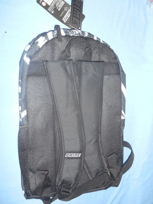 Prime school backpack new, black with white patterns