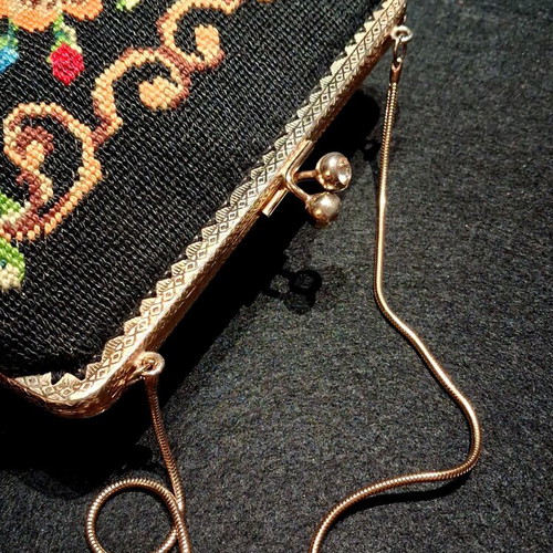 Vintage Handbag 1950 with Petit Point Embroidery like new, black