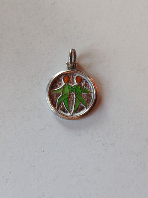 Silver Gemini zodiac pendant with enamel