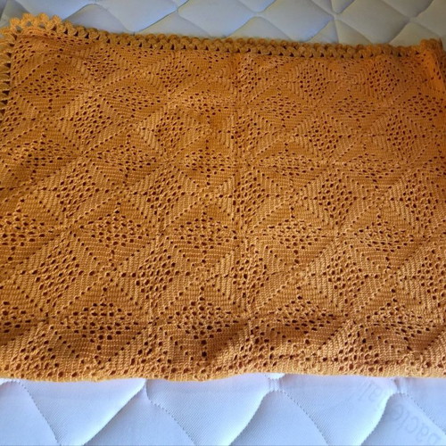 Knitted blanket used, handmade, orange 1.40x2.10 m