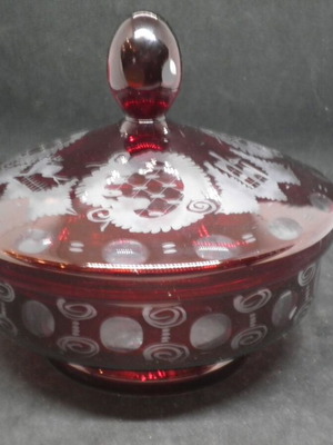 Bohemian antique prewar ruby Egermann fondant dish used