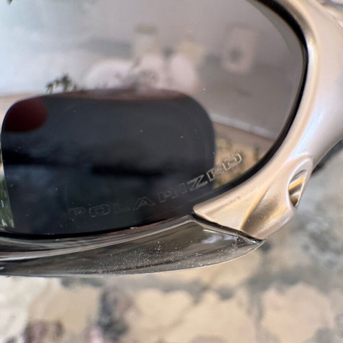 Oakley Splice Y2K 2000s sunglasses, metallic silver and black polarized lenses