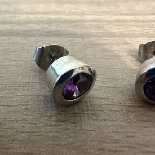 Silver earrings with purple amethyst stone like new 925