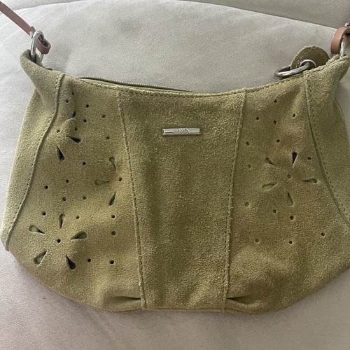 Mango small suede crossbody bag like new, green with beige leather strap
