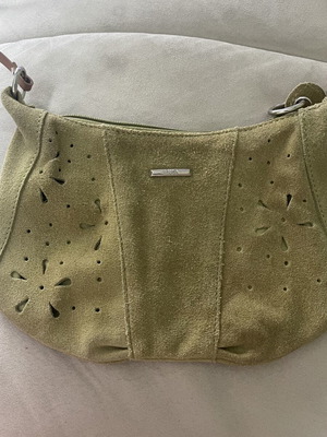 Mango small suede crossbody bag like new, green with beige leather strap