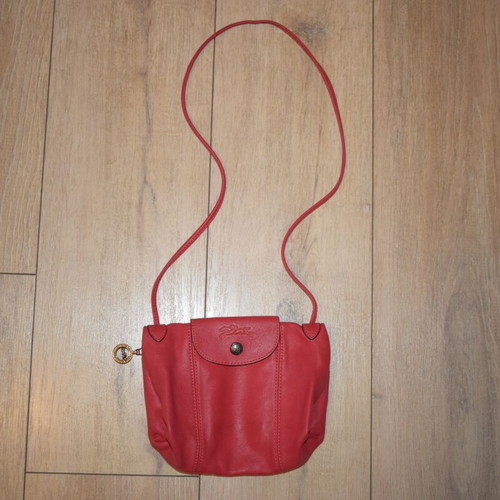 Longchamp Le Pliage leather crossbody bag used, red